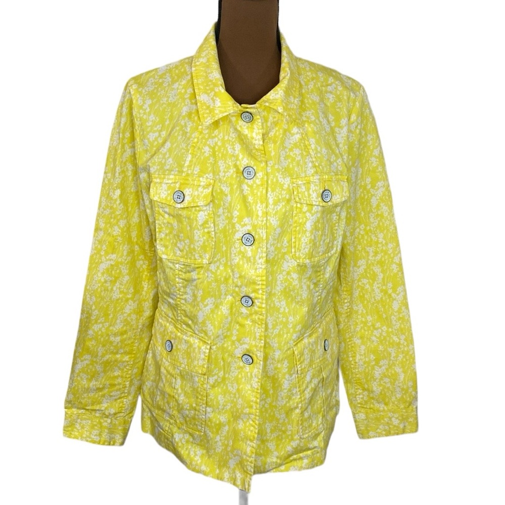 Cabi yellow floral print light cotton blend utility cargo field jacket size S